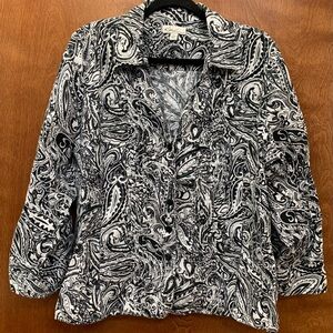Kim Rogers abstract paisley print linen lightweight jacket or shirt size XL